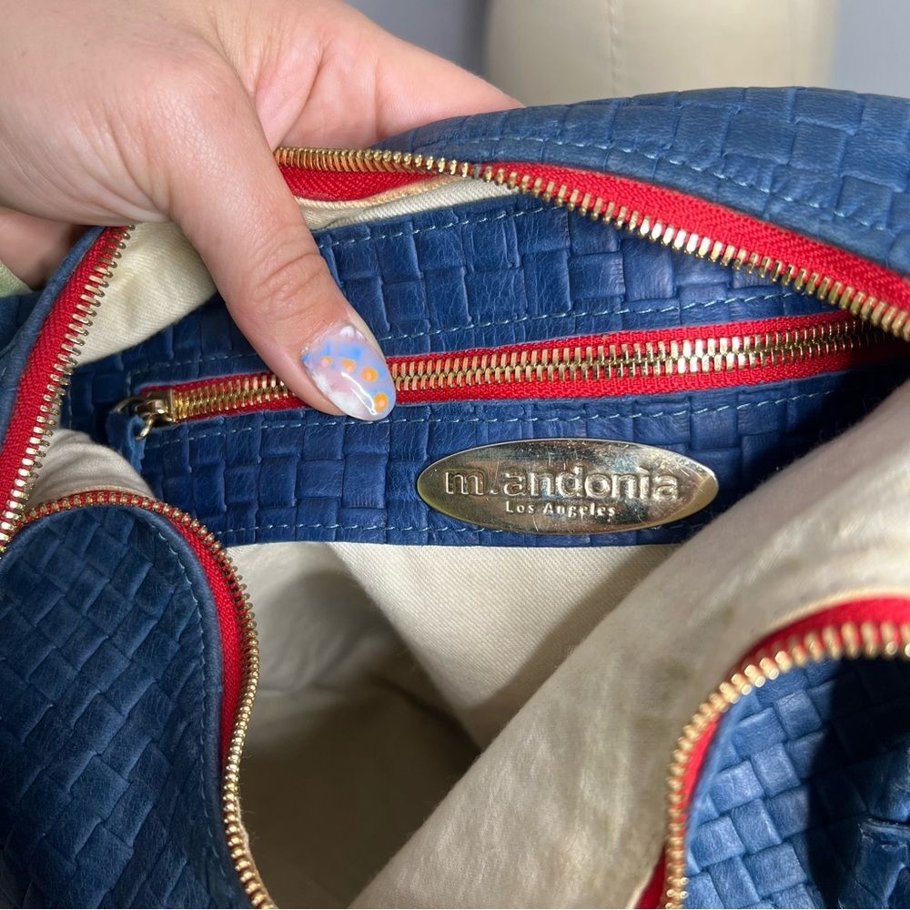 M. Andonia leather basket weave hobo purse handbag - Picture 3 of 4